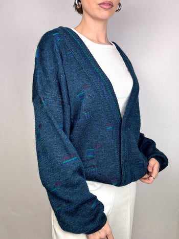 Cardigan bleu à motif L vintage