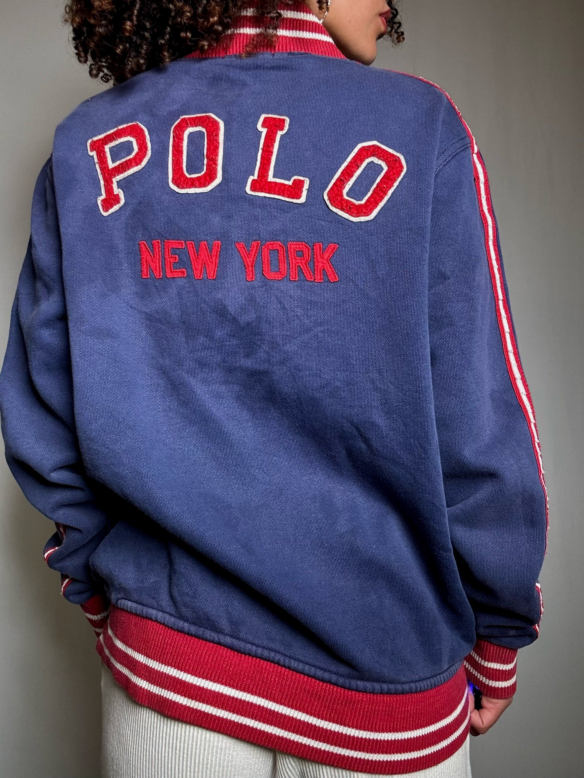 Sweat façon bomber bleu Ralph Lauren M vintage