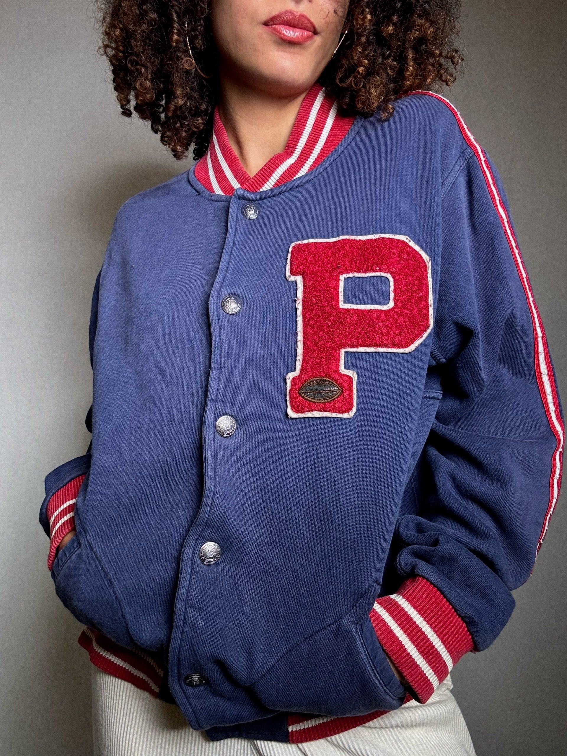 Sweat façon bomber bleu Ralph Lauren M vintage