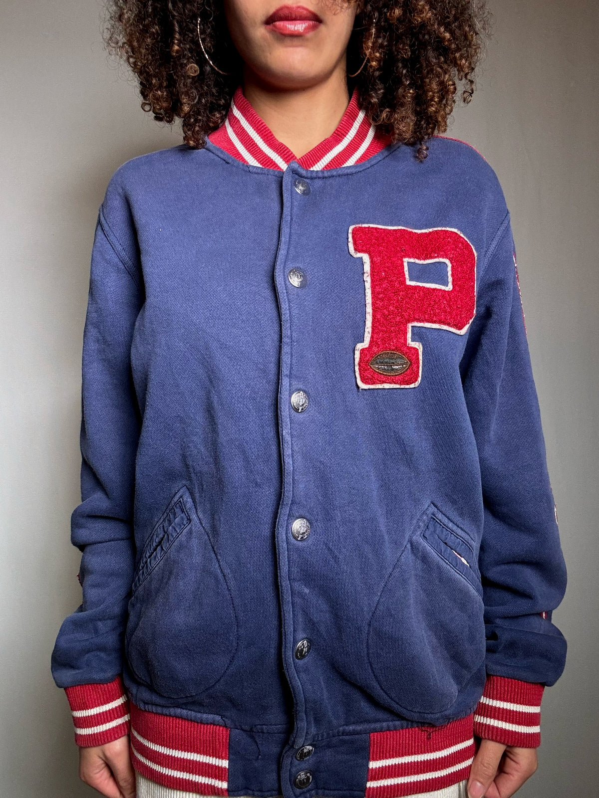 Sweat façon bomber bleu Ralph Lauren M vintage