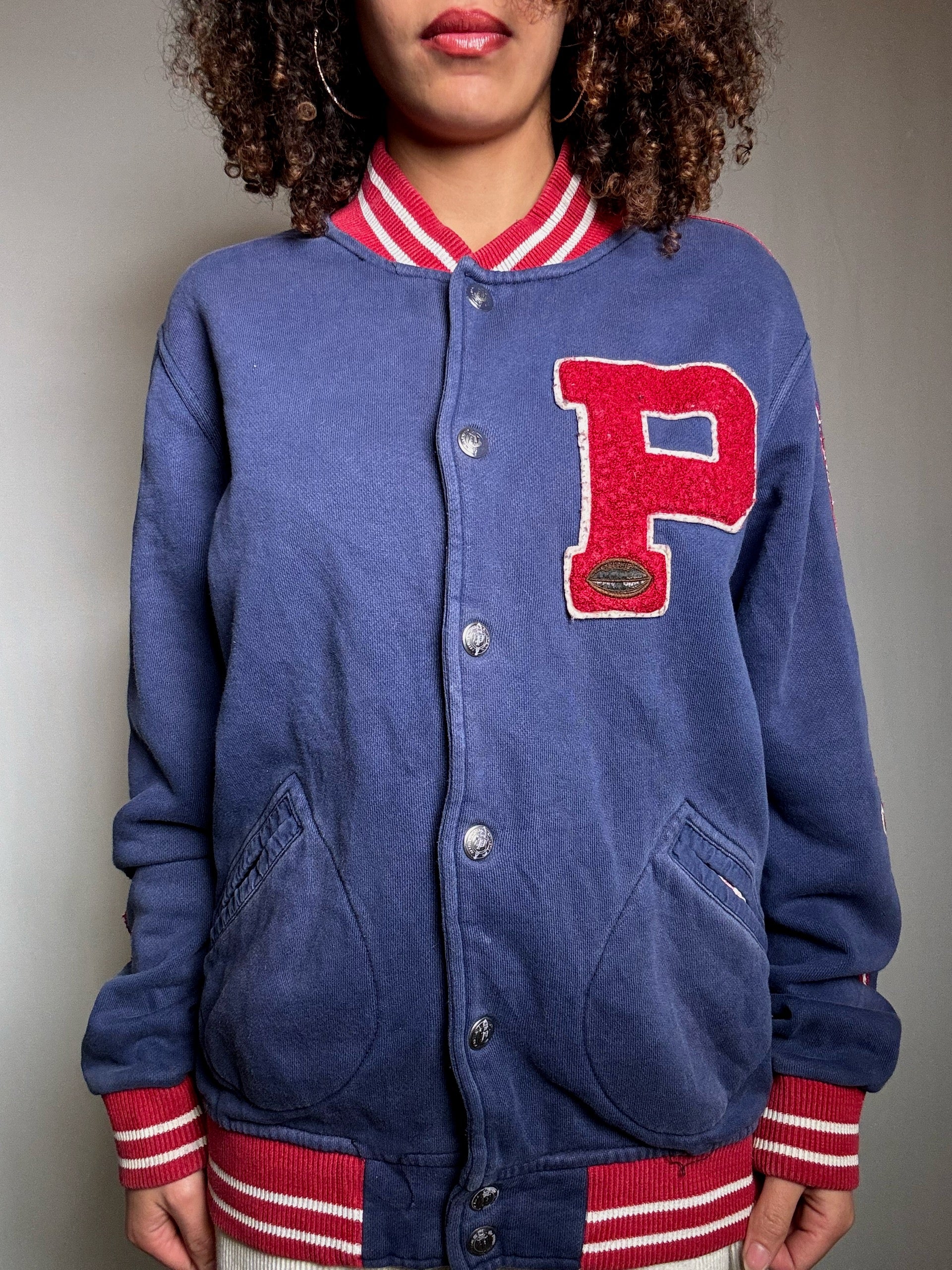 Sweat façon bomber bleu Ralph Lauren M vintage