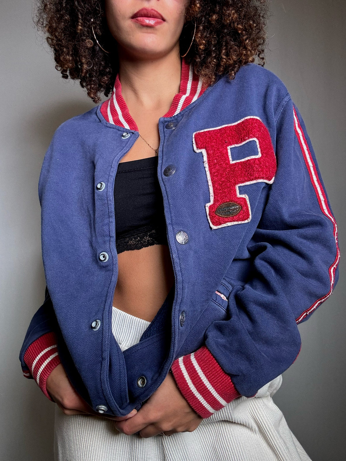 Sweat façon bomber bleu Ralph Lauren M vintage