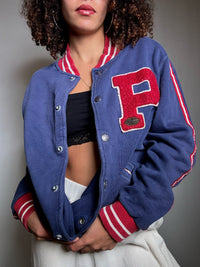 Sweat façon bomber bleu Ralph Lauren M vintage