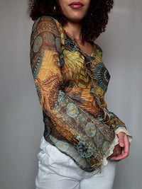 Vintage Mesh-Top mit L-Muster