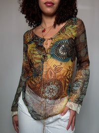 Vintage Mesh-Top mit L-Muster