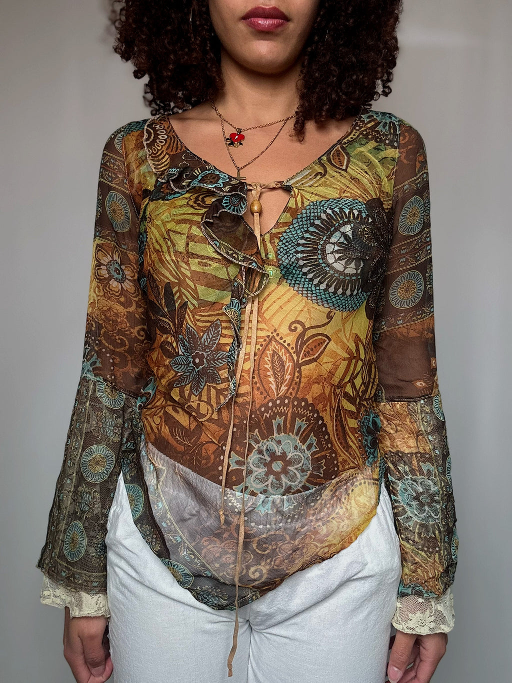 Vintage Mesh-Top mit L-Muster