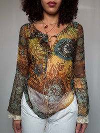 Vintage Mesh-Top mit L-Muster