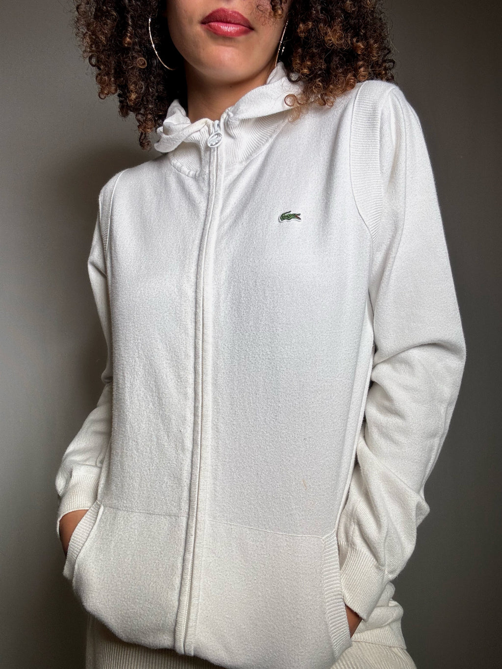 Vintage white Lacoste zip-up cardigan S