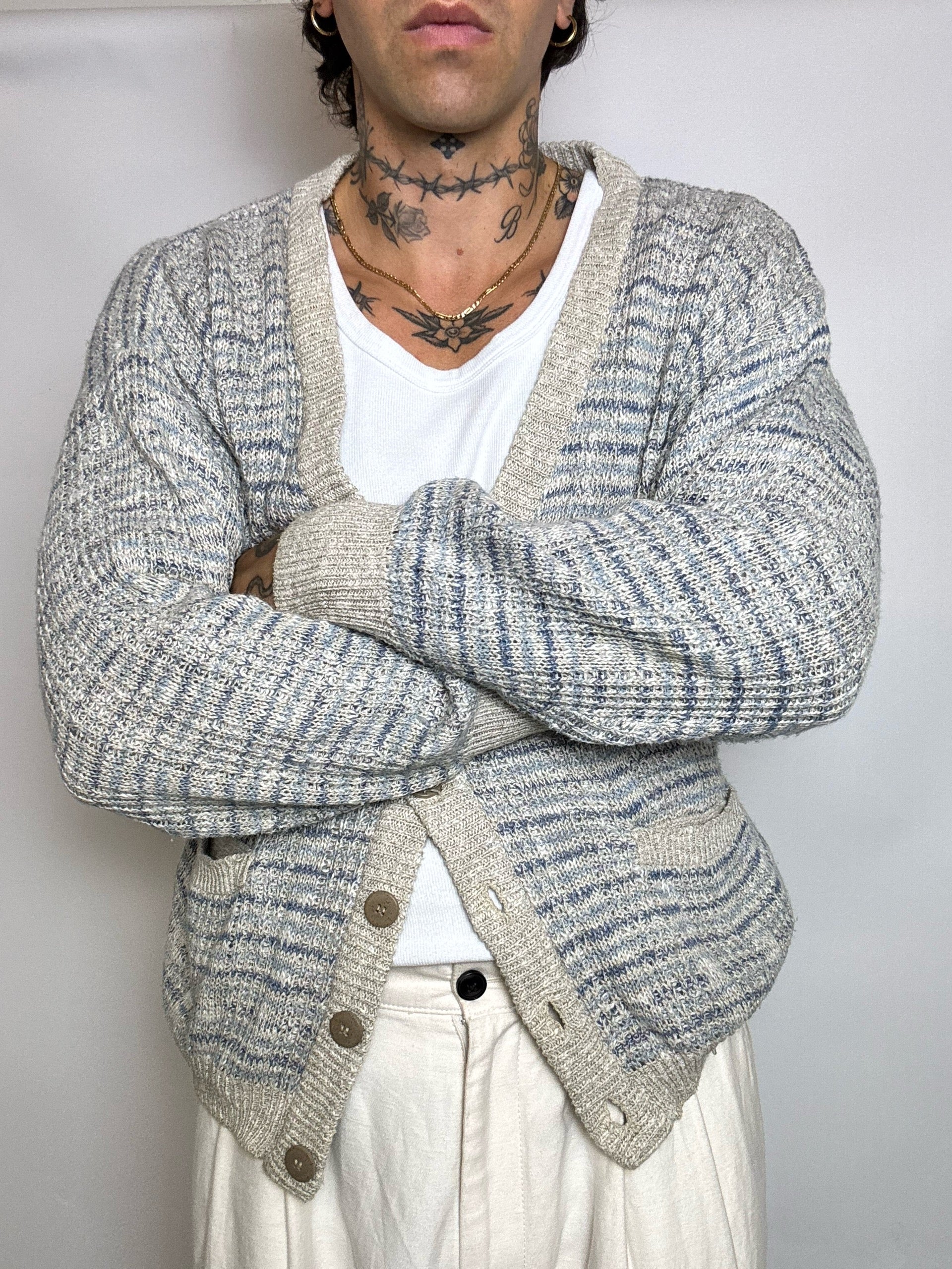 Cardigan en maille graphique M/L vintage