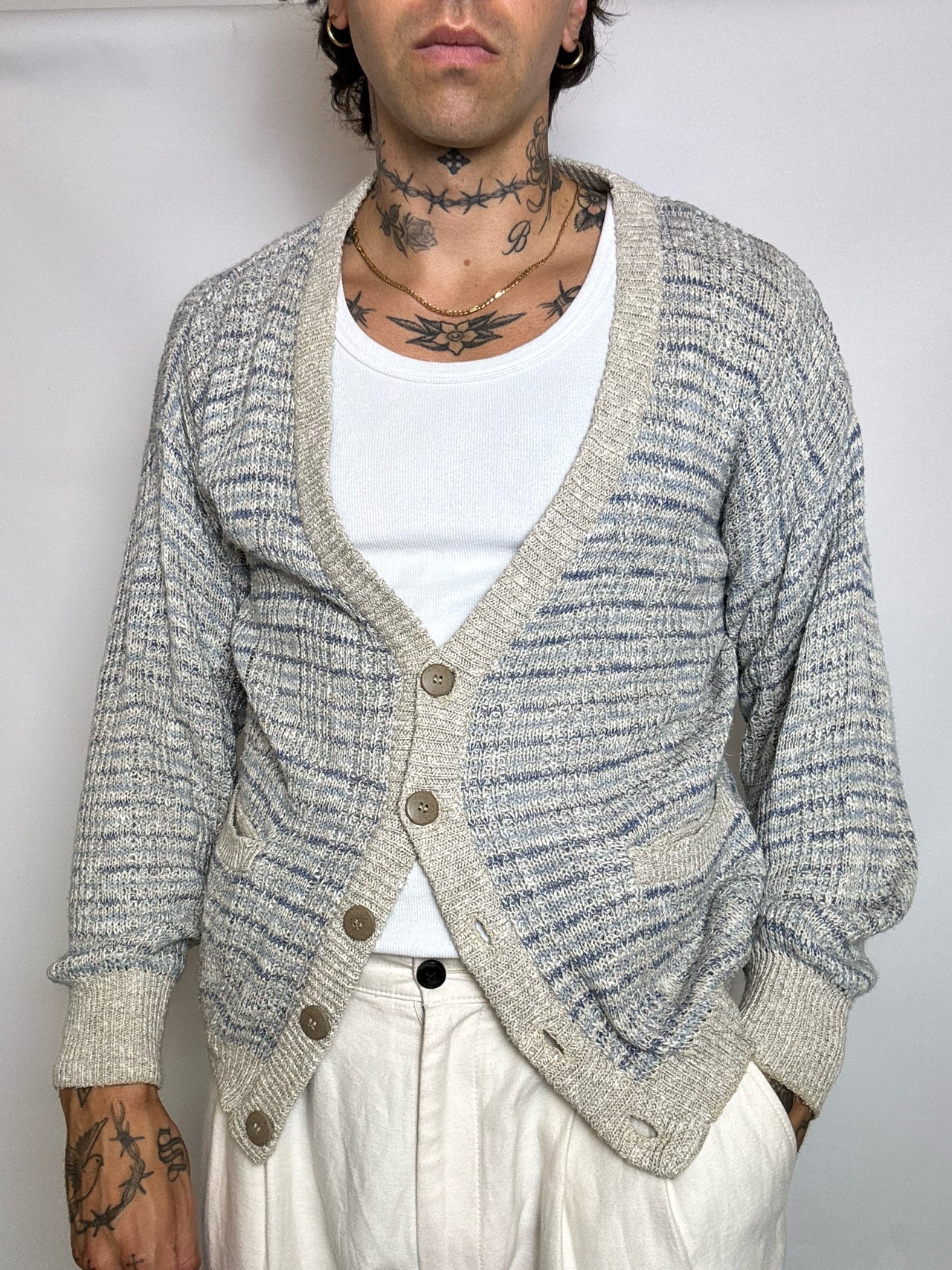 Cardigan en maille graphique M/L vintage