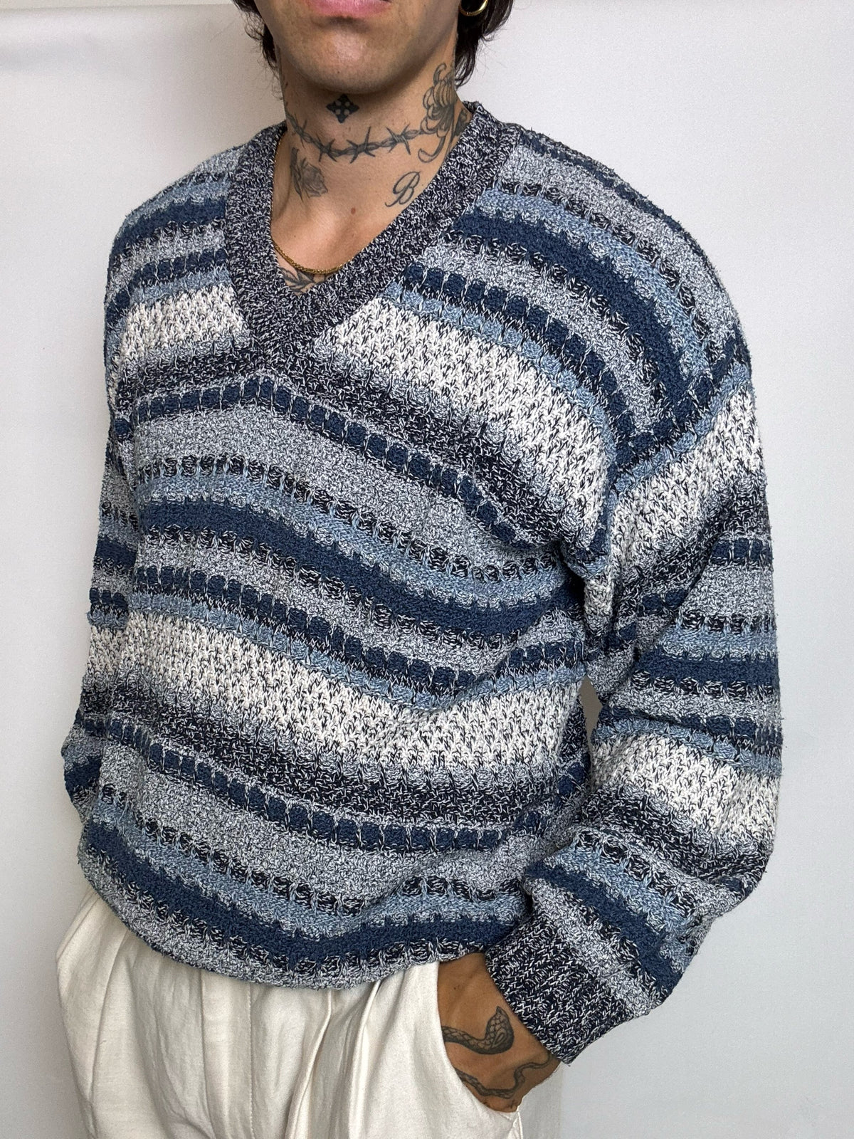 pull en maille graphique M/L vintage