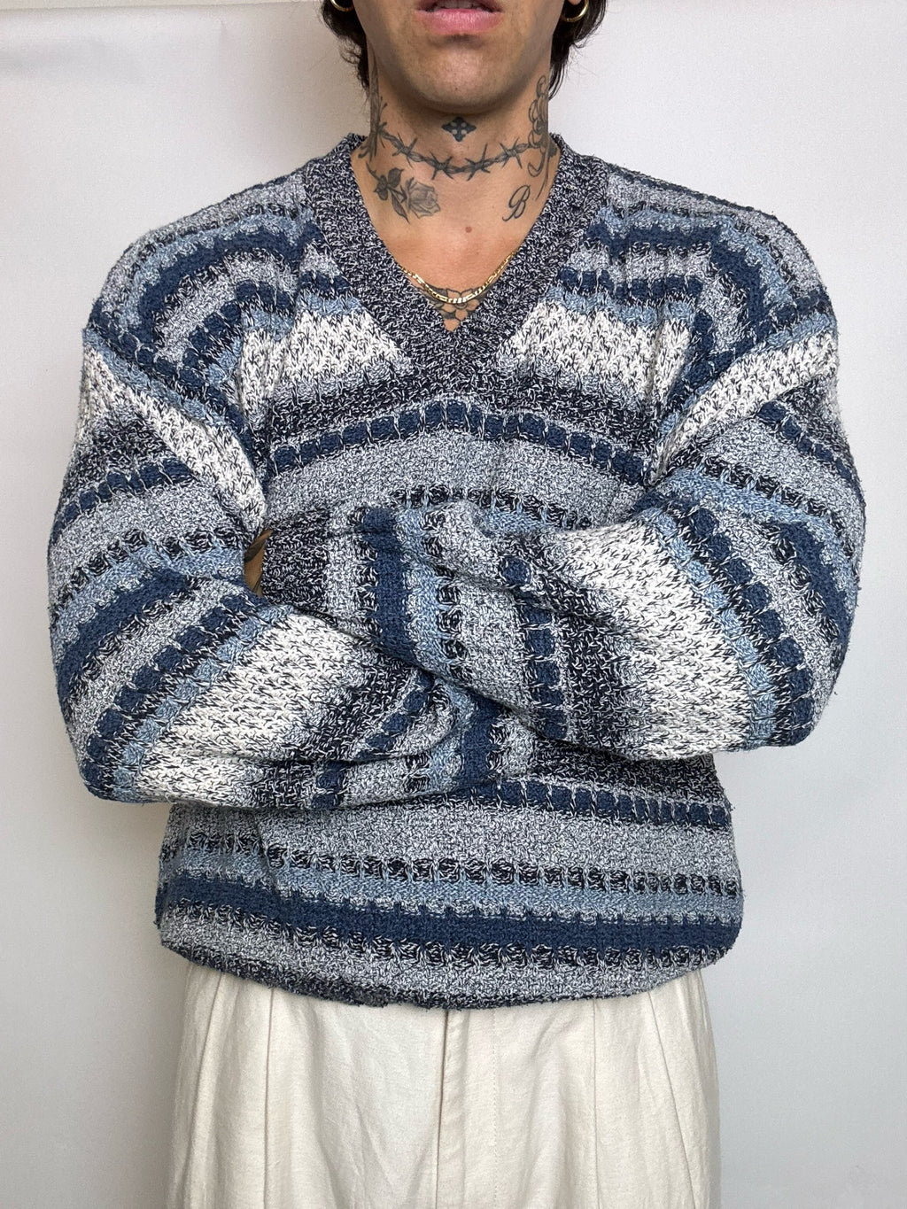 pull en maille graphique M/L vintage