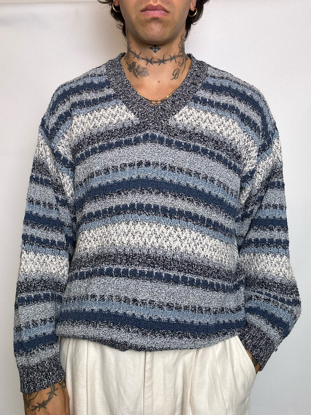 pull en maille graphique M/L vintage