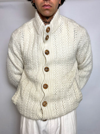 Cardigan epais à gros boutons en bois L vintage