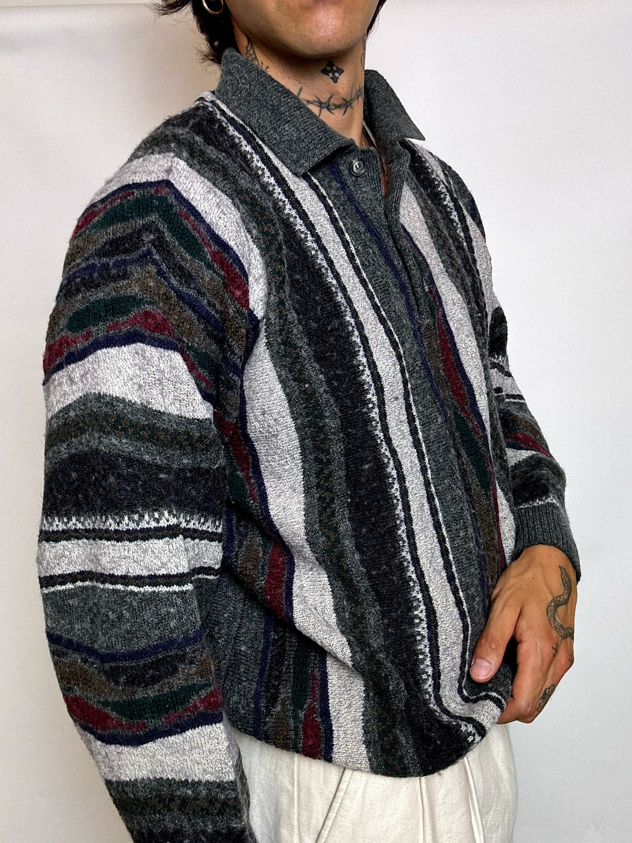 pull en maille graphique M/L vintage
