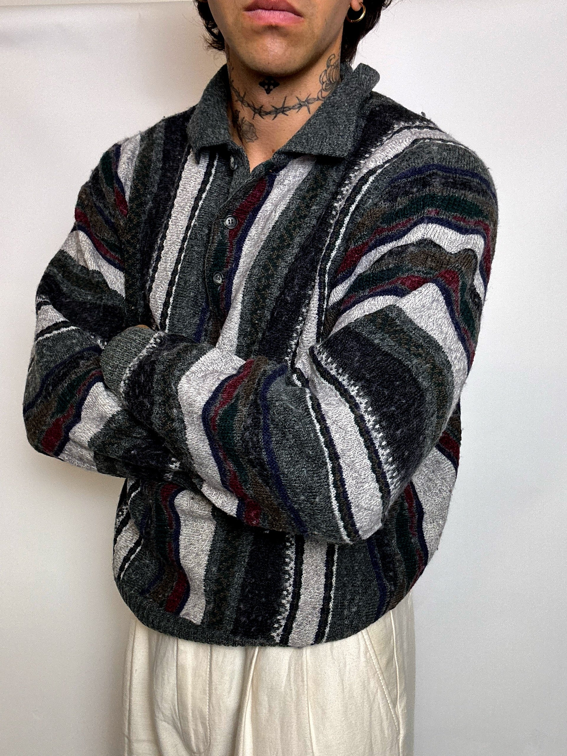 pull en maille graphique M/L vintage