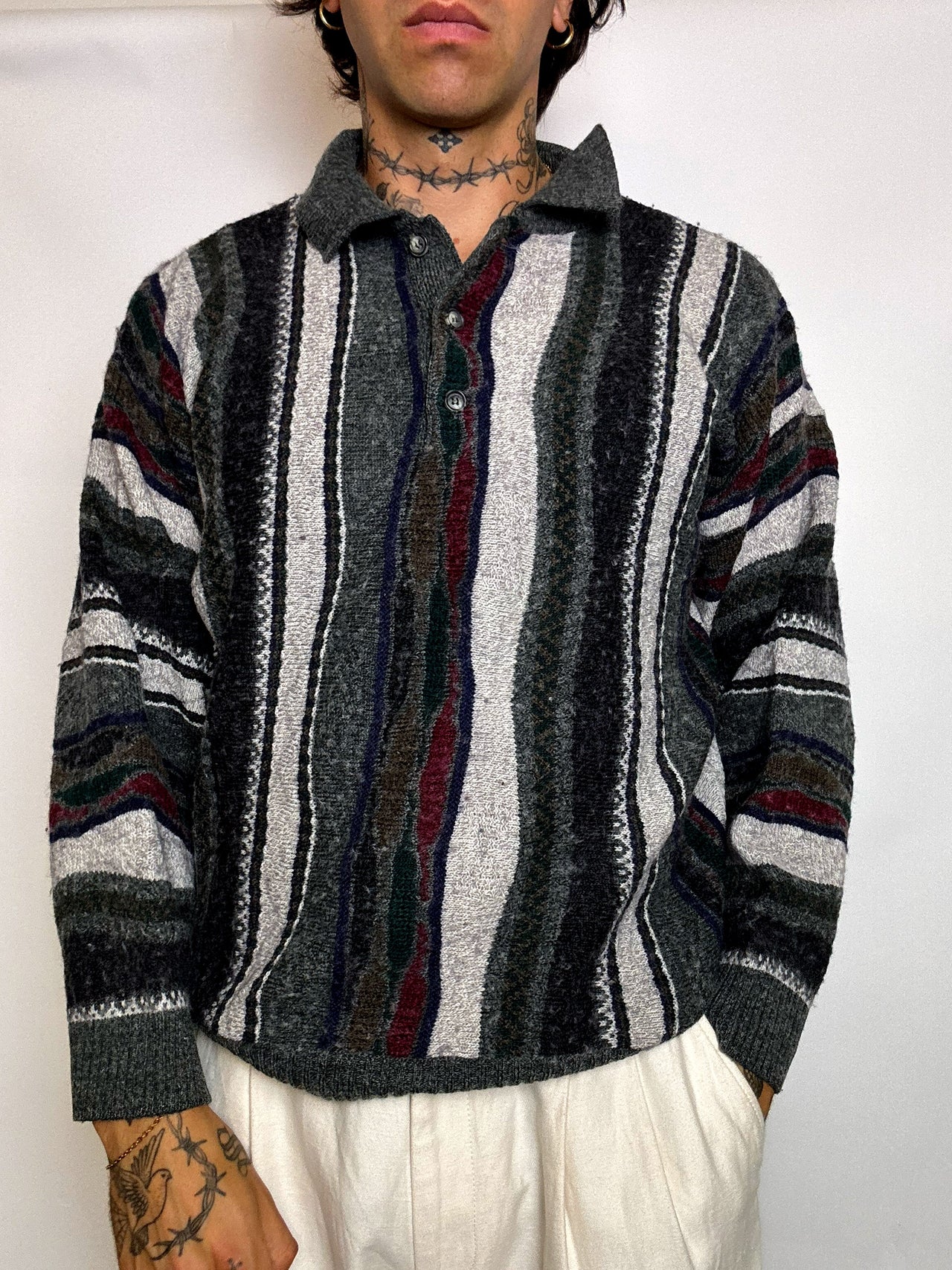 pull en maille graphique M/L vintage