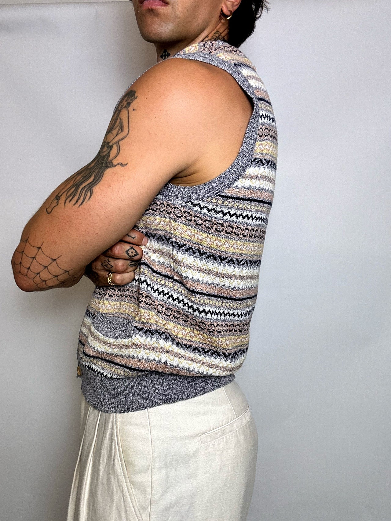 gilet en maille graphique L vintage