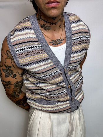 gilet en maille graphique L vintage