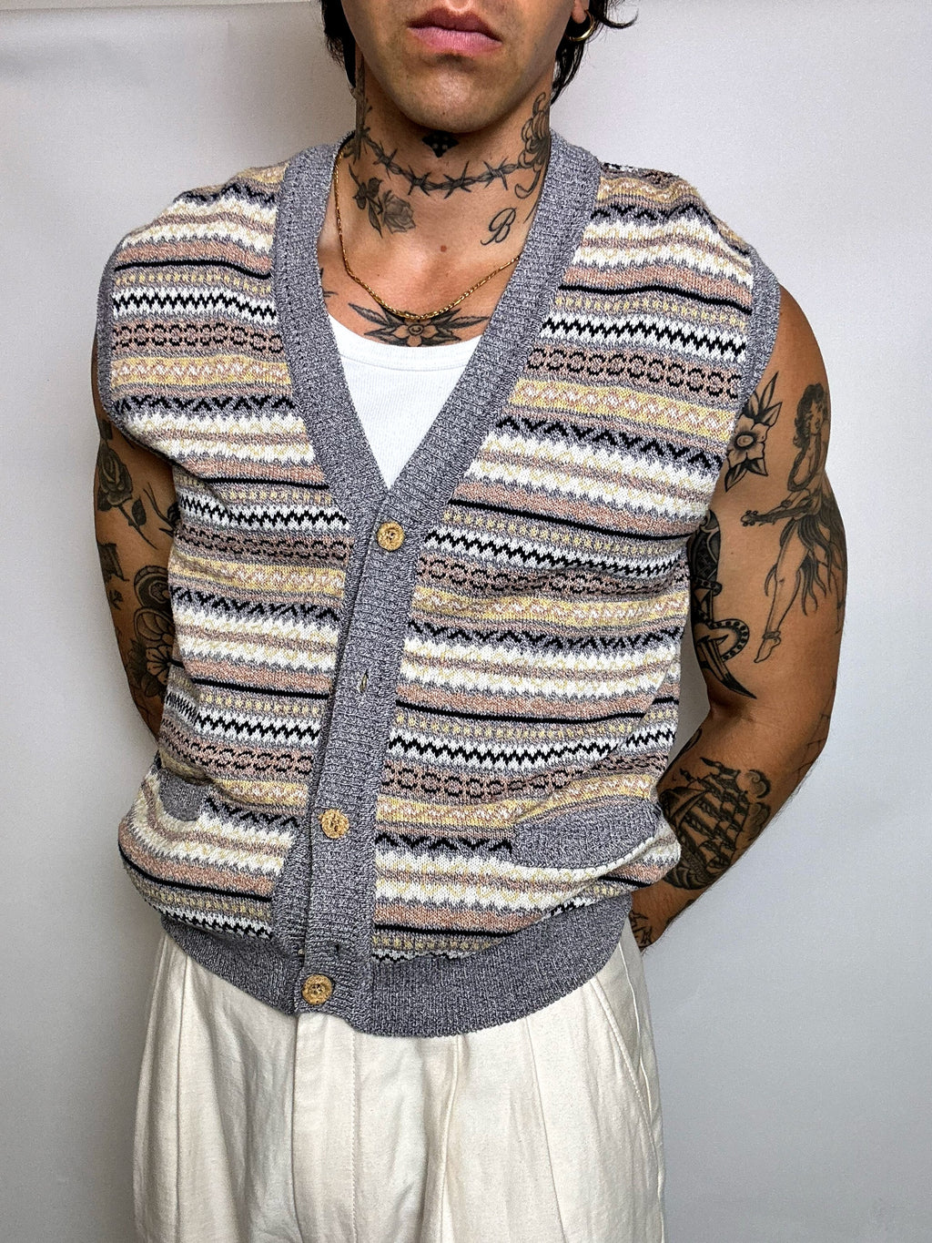 Strickweste im Vintage-Stil mit Grafikmuster, Größe L