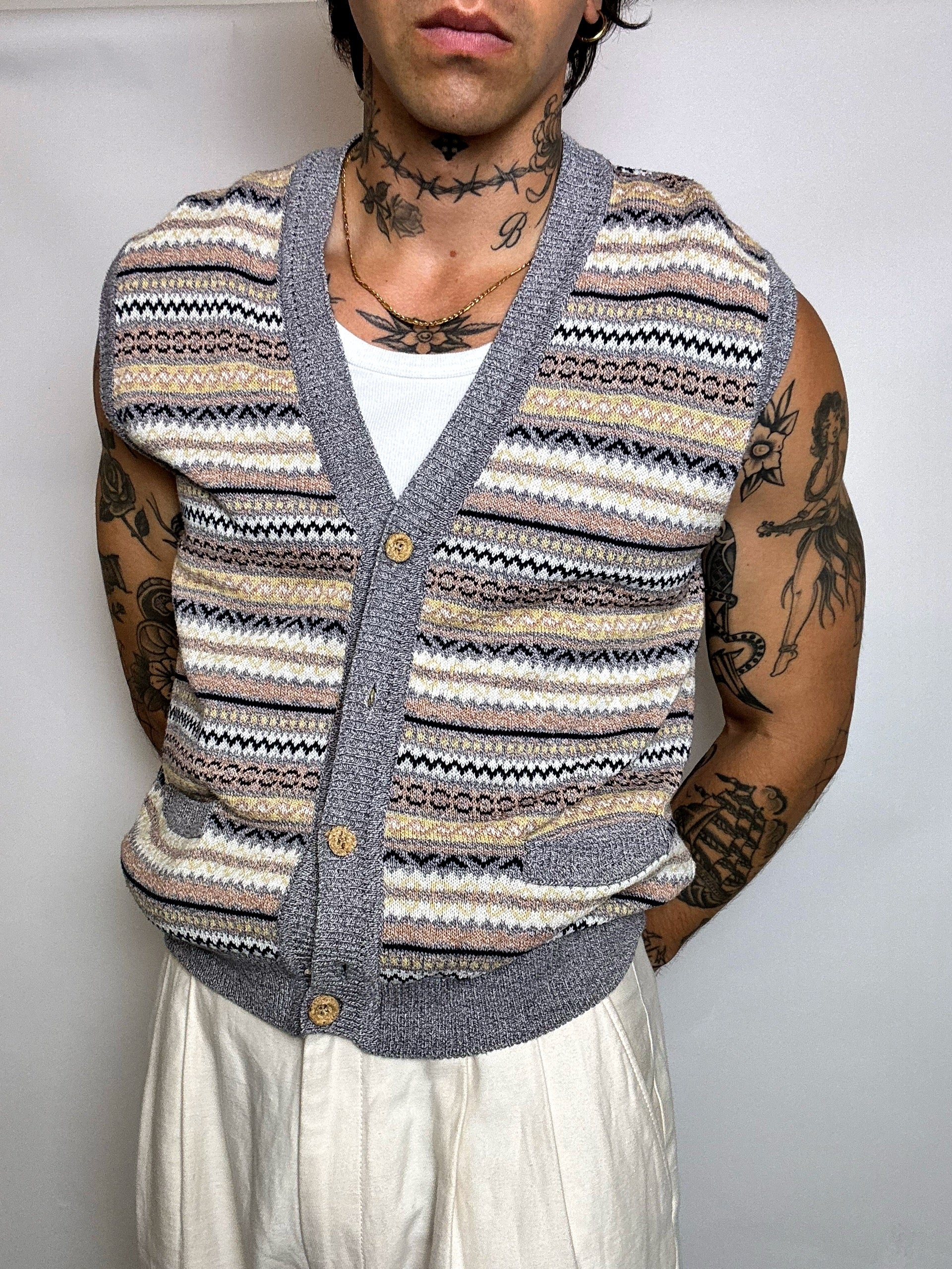 Strickweste im Vintage-Stil mit Grafikmuster, Größe L
