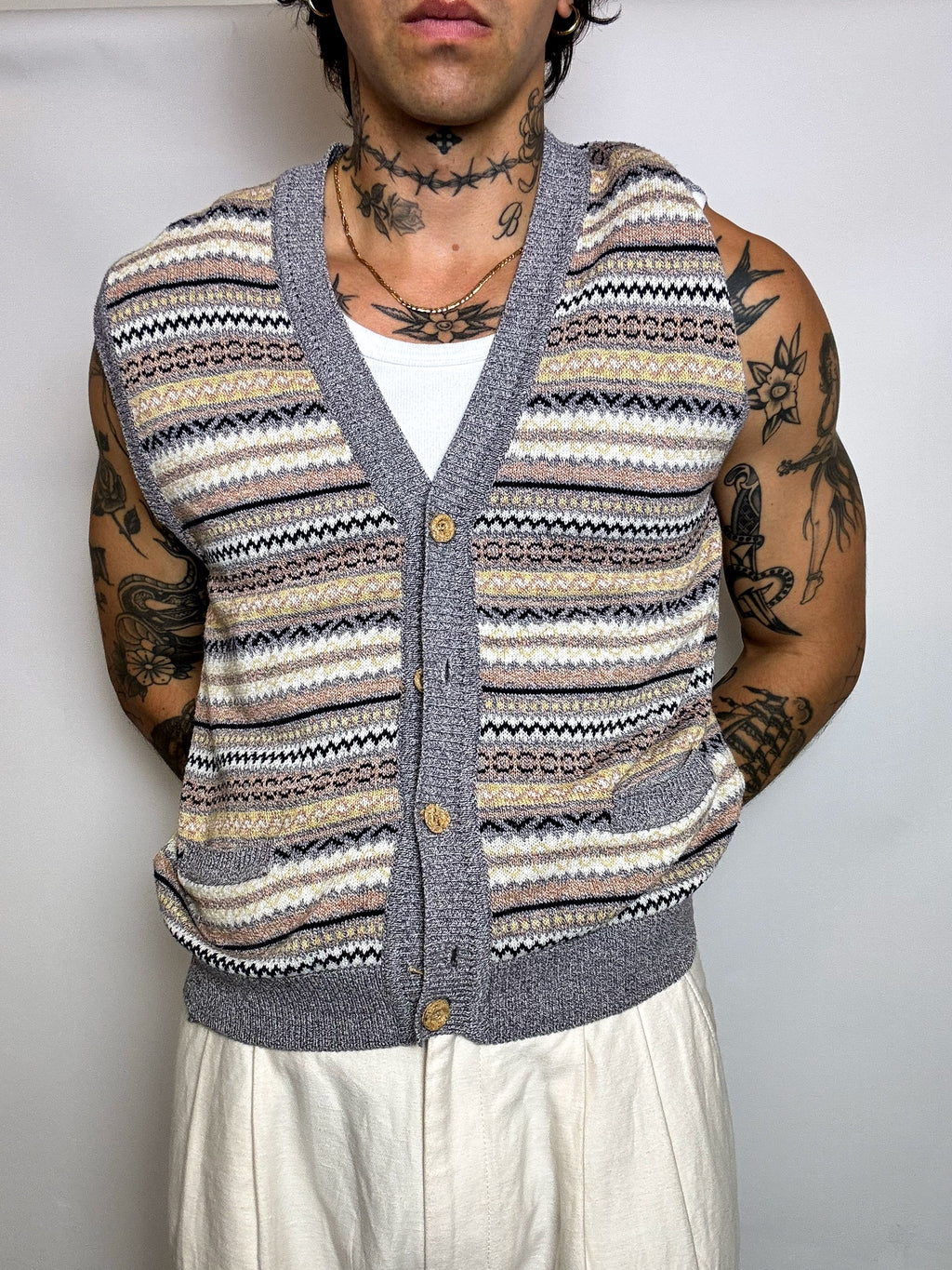 Strickweste im Vintage-Stil mit Grafikmuster, Größe L