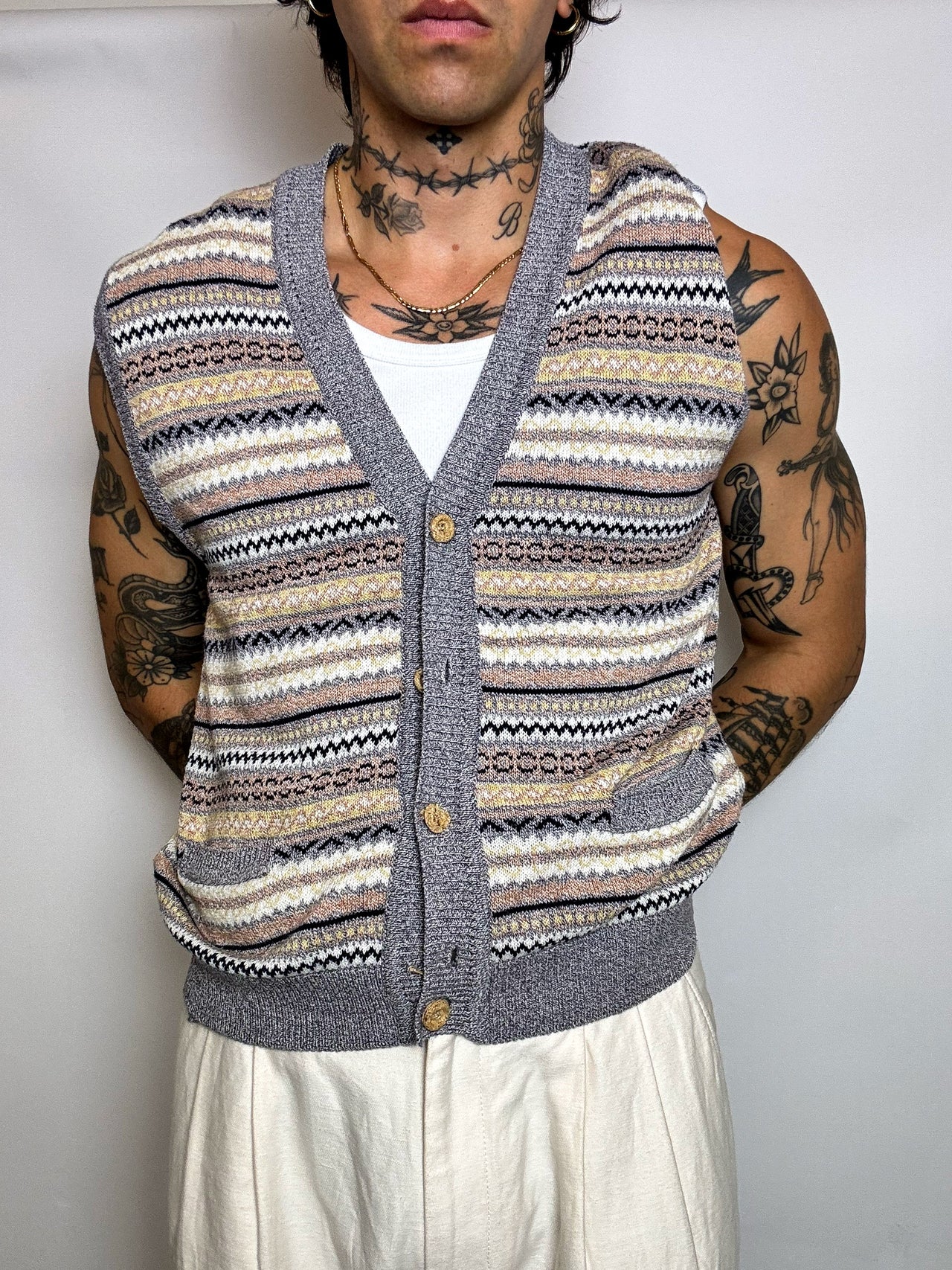 gilet en maille graphique L vintage