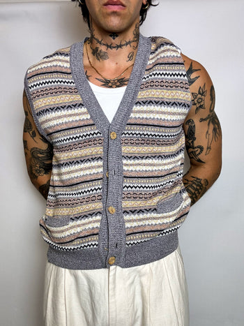 gilet en maille graphique L vintage