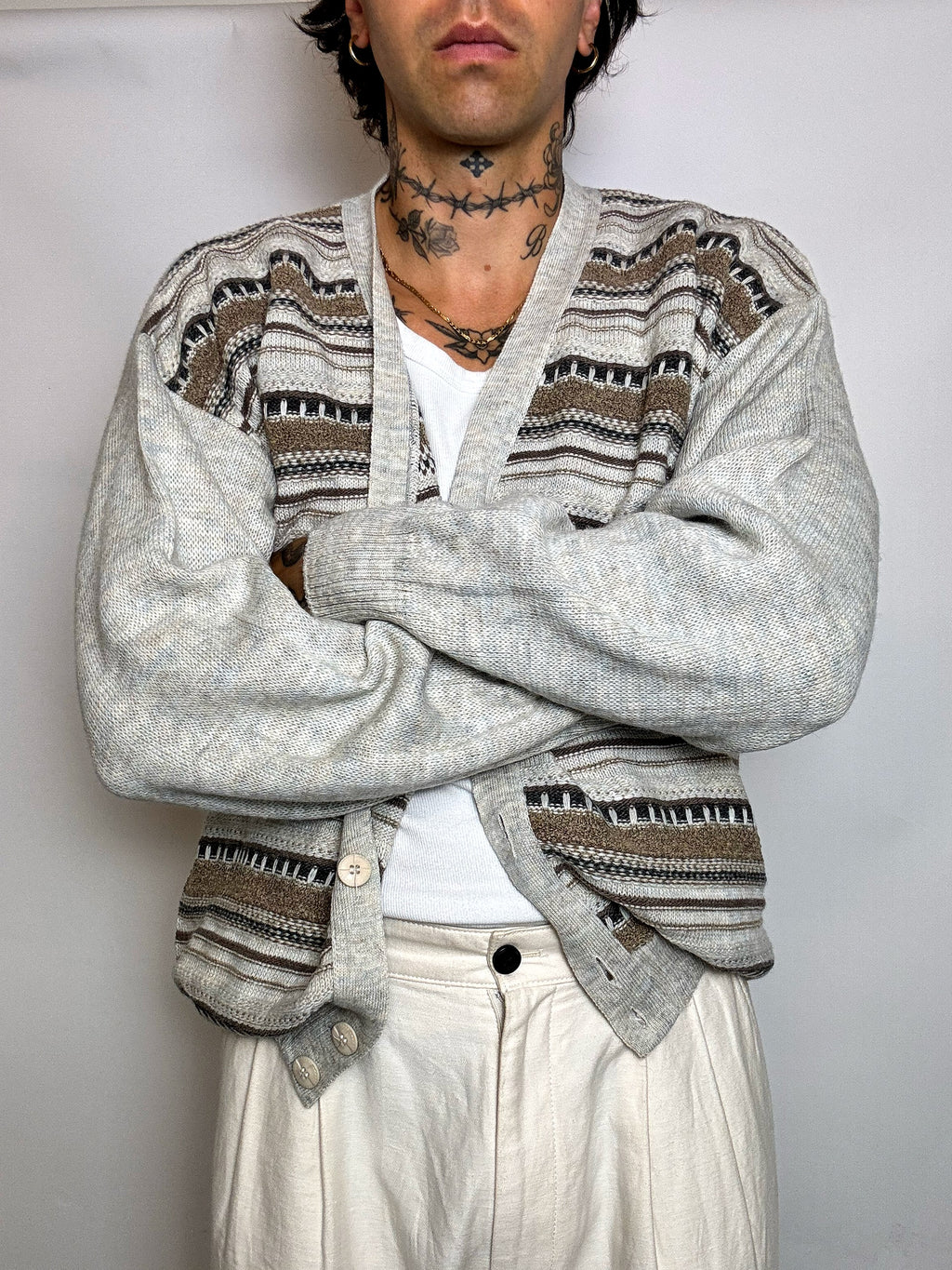 Vintage XL grafische Strickjacke