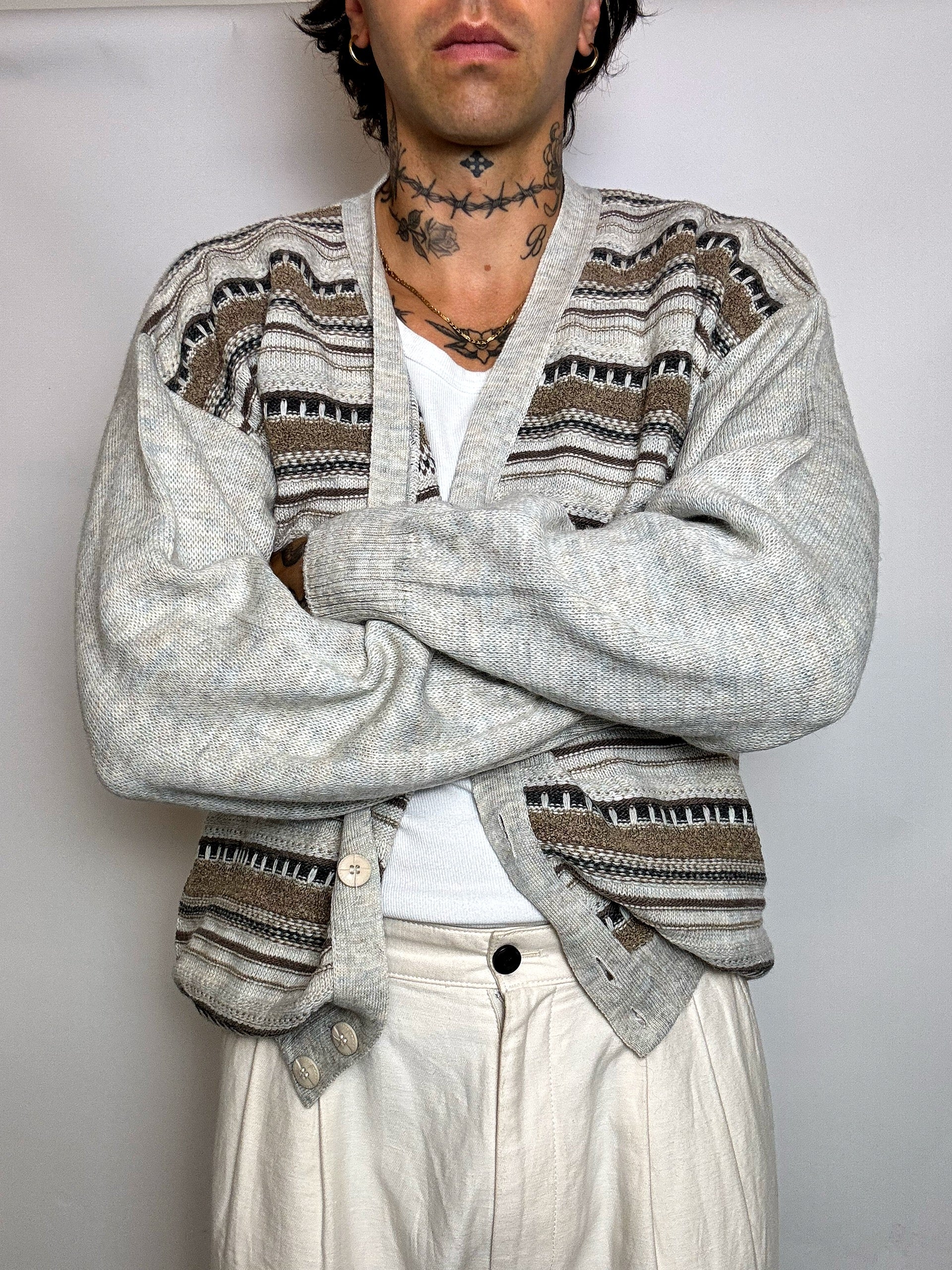 Cardigan en maille graphique XL vintage