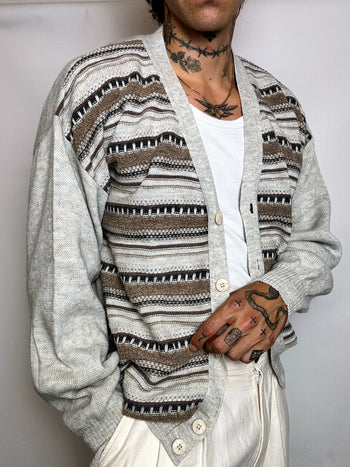 Cardigan en maille graphique XL vintage