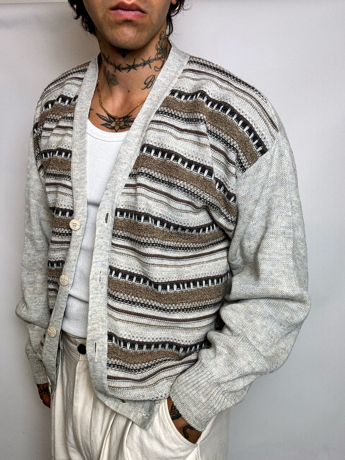 Vintage XL grafische Strickjacke