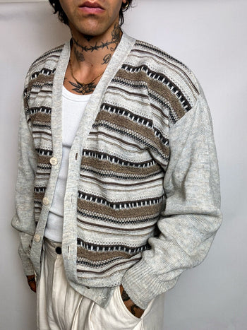 Cardigan en maille graphique XL vintage