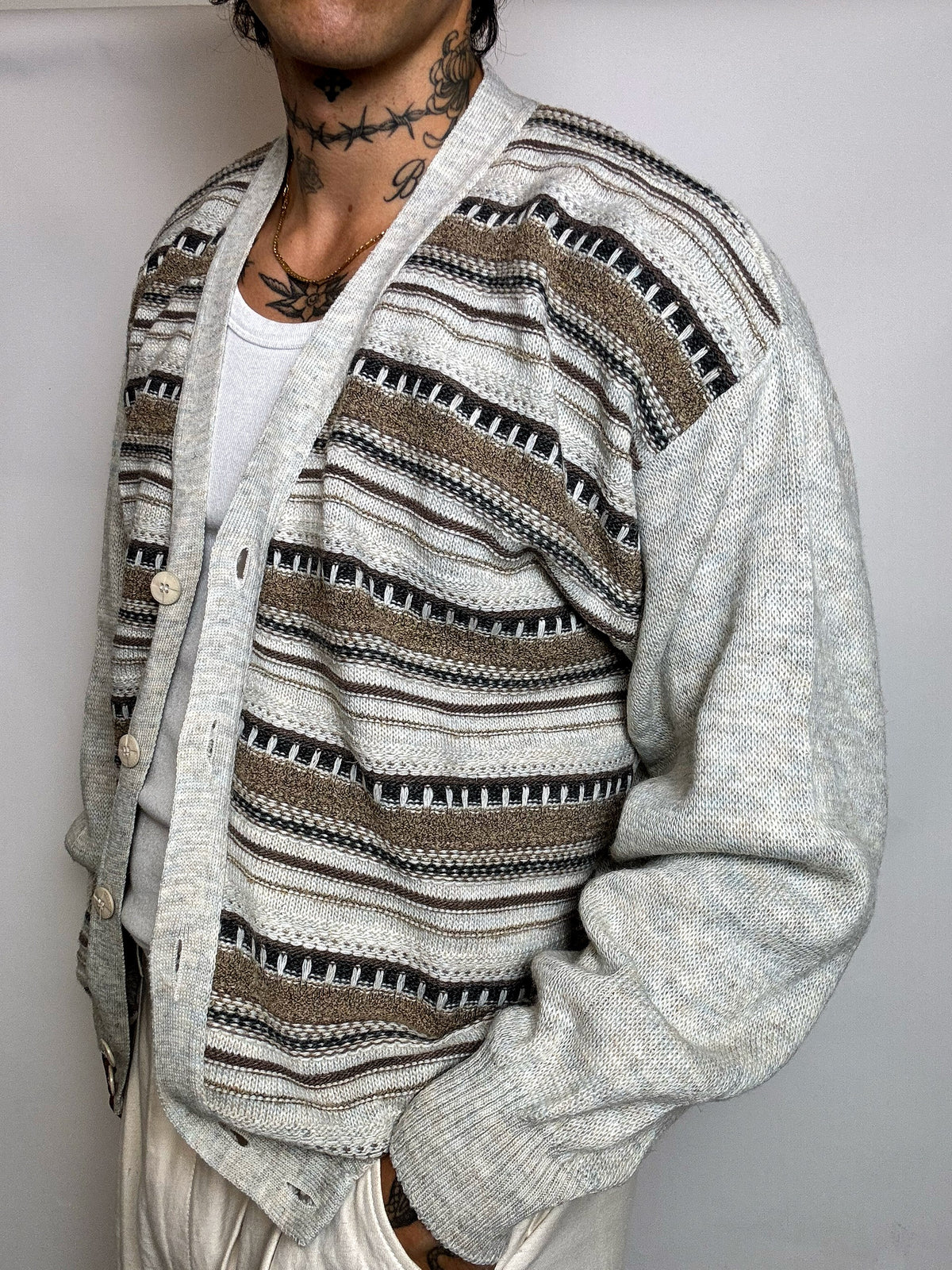 Vintage XL grafische Strickjacke