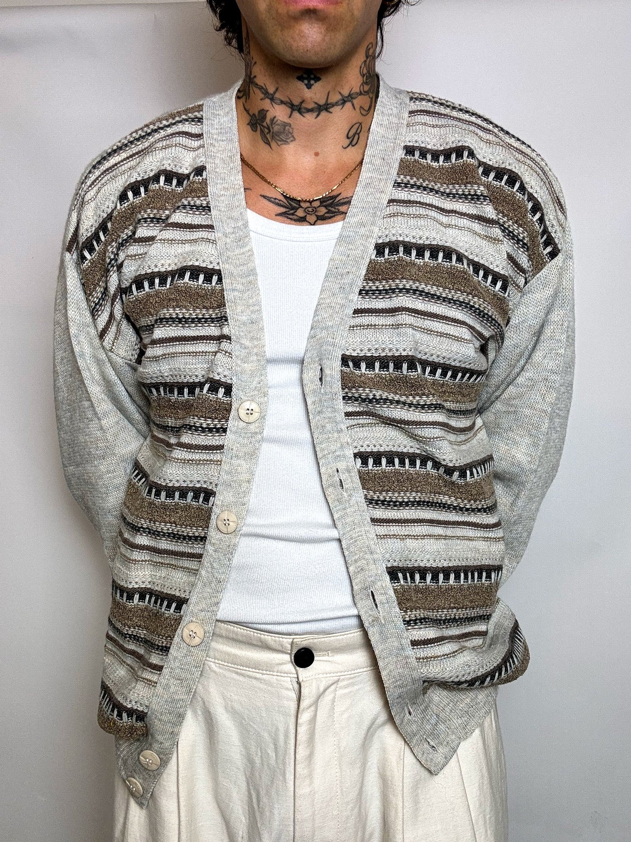 Cardigan en maille graphique XL vintage