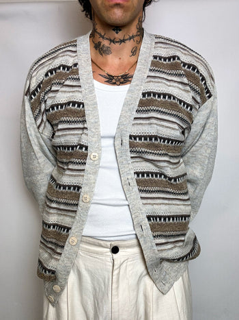 Cardigan en maille graphique XL vintage
