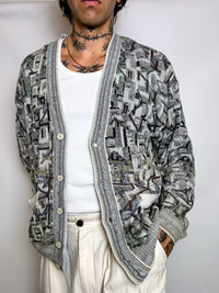 Vintage-Strickjacke mit Grafikmuster, Größe L/XL