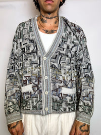 Vintage-Strickjacke mit Grafikmuster, Größe L/XL