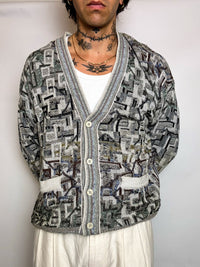 Vintage-Strickjacke mit Grafikmuster, Größe L/XL