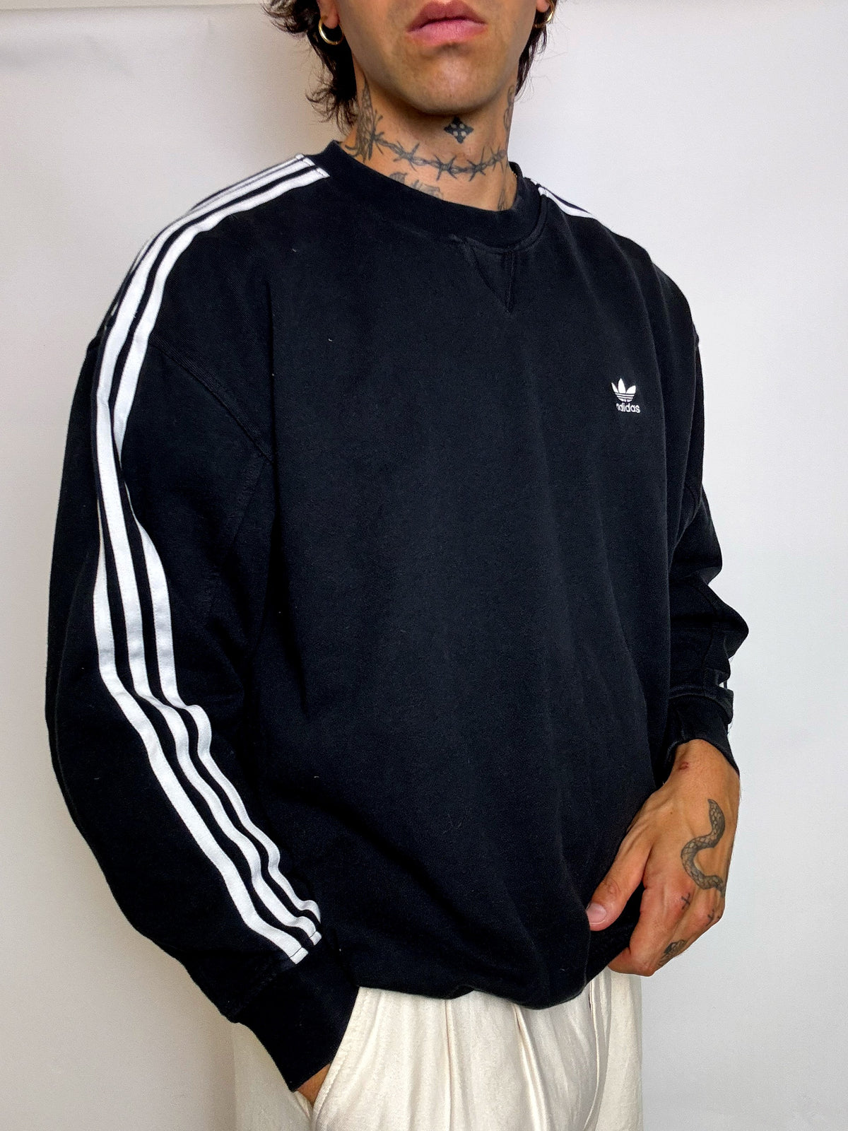 Sweat col rond noir ADIDAS M vintage