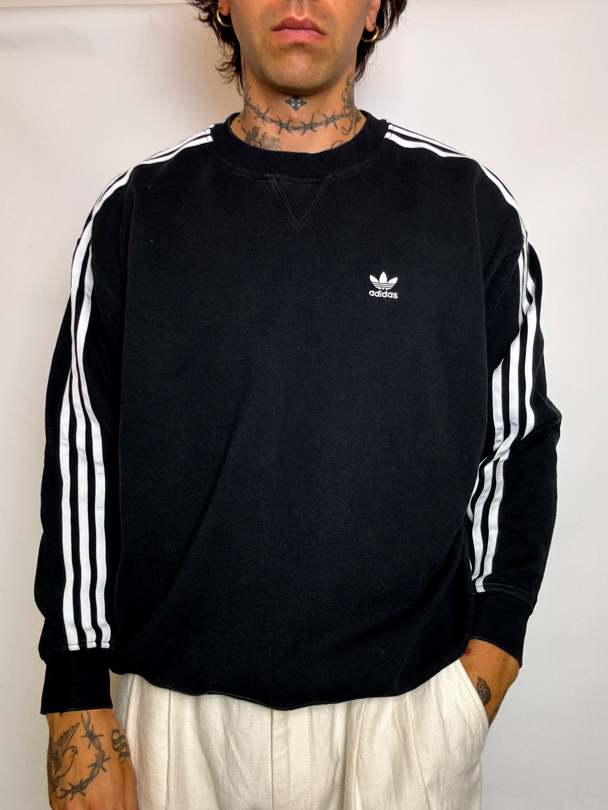 Sweat col rond noir ADIDAS M vintage