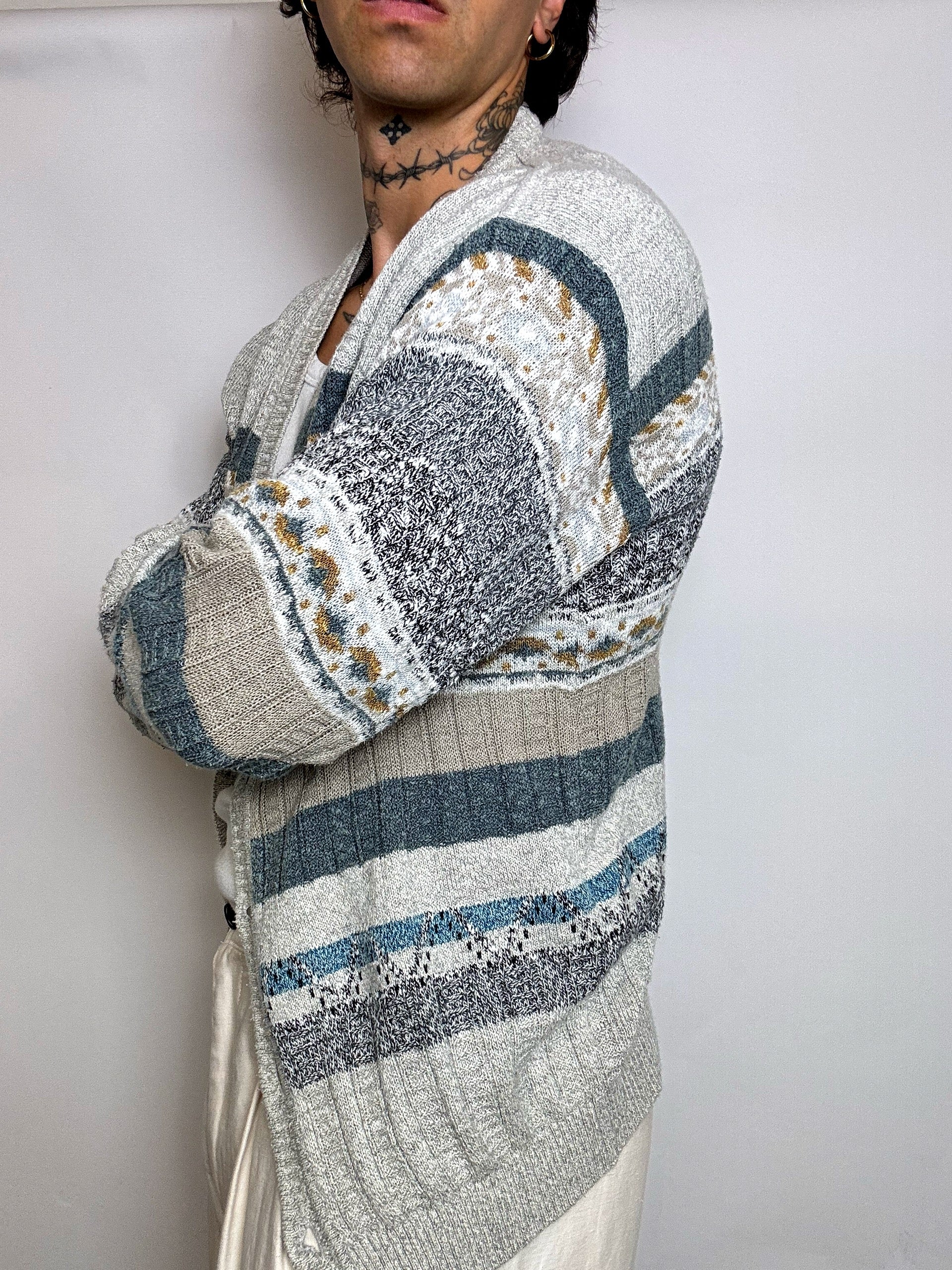 Cardigan en maille graphique M/L vintage