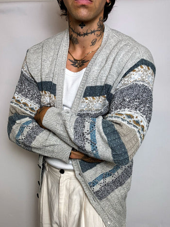 Cardigan en maille graphique M/L vintage