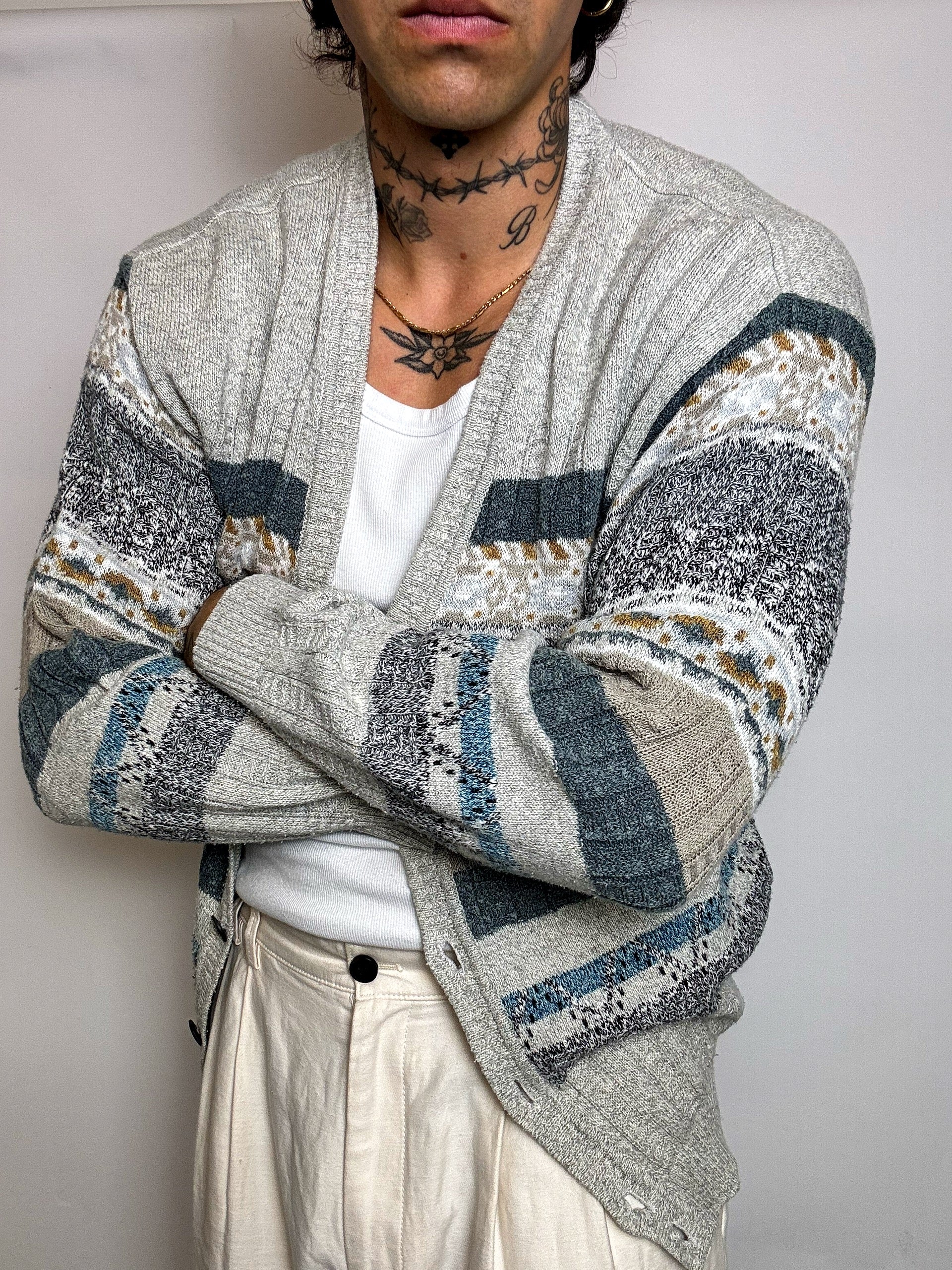 Cardigan en maille graphique M/L vintage