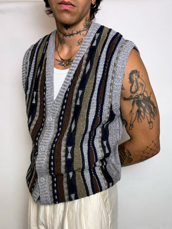 gilet en maille graphique L vintage