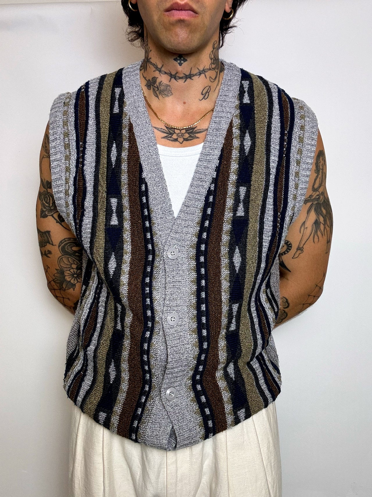 gilet en maille graphique L vintage