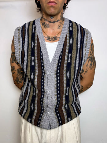 gilet en maille graphique L vintage