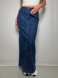 Jupe longue en denim brodée M/L vintage