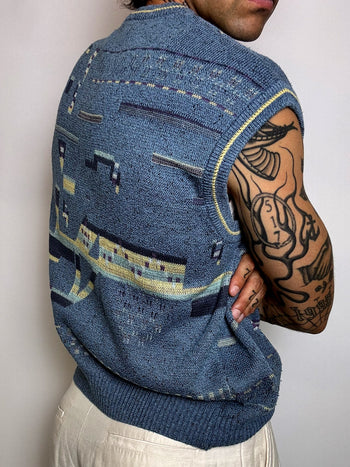 gilet en maille graphique L vintage