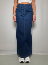Jupe longue en denim brodée M/L vintage